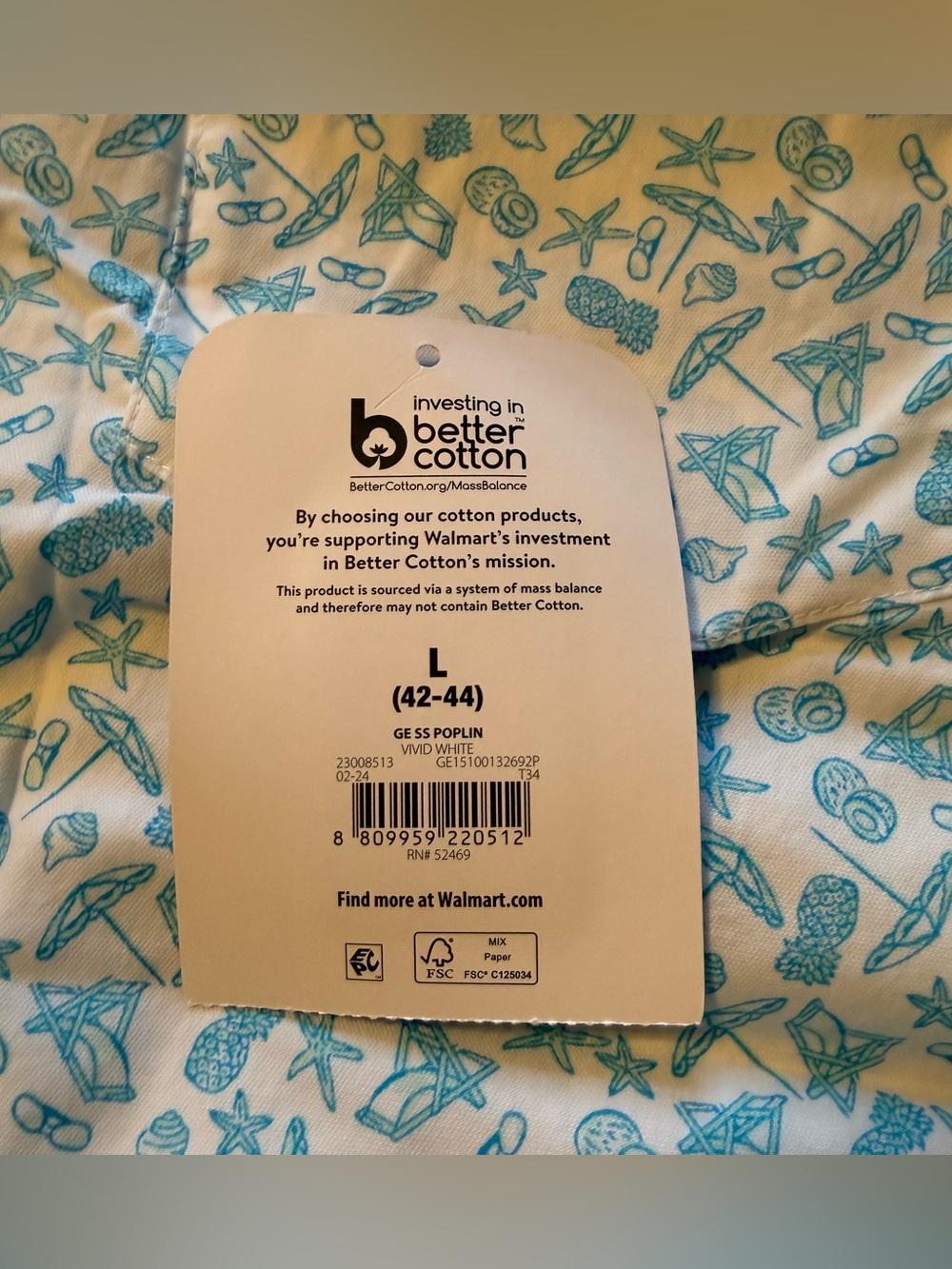 George Short-Sleeve Button-Down Shirt in White & Light Sea Blue Print Large - Picture 6 of 7